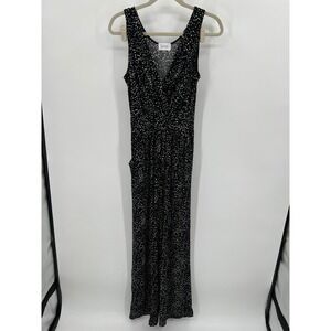 Korye Sleeveless Wide Leg Jumpsuit Black Polka Dot Print V-Neck Comfy Small